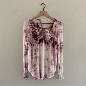 American Eagle Long Sleeve Tie Dye Tee Purple